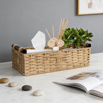 Cesto Portaoggetti Tessuto a Mano Cesto Artigianale con Bordi a Festone e Manici in Legno Cesto Rustico Porta Rotoli di Carta Igienica per Bagno Camera da Letto