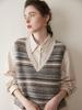 Women's Retro Color Block Cashmere Vest - 2025 Spring/Autumn V-Neck Sleeveless Knit Pullover