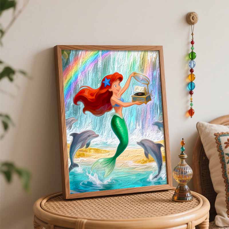 Disney Digital Oil Painting Diy Oil Painting Hand Painting Mermaid Ocean Rainbow Dolphins Living Room Bedroom Decoration Painting