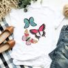 Short Sleeve Summer Fashion Women's Clothing Beautiful Watercolor Butterfly Printing White Ladies Casual Loose Personality TT-shirt