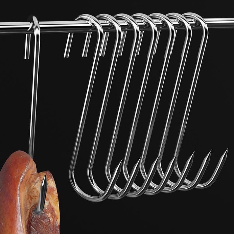 20pcs Heavy Duty S Shaped Butcher Hooks Sharp Tip Metal Hangers for Meat Sausages Hanging Home Grilling