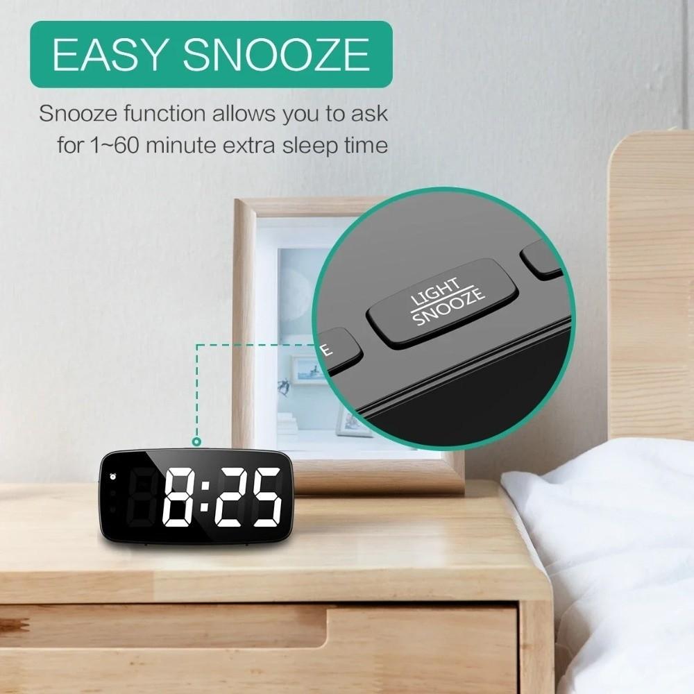 Temperature Display LED Desk Clock Snooze Function Mirror Digital Alarm Clock  Desktop