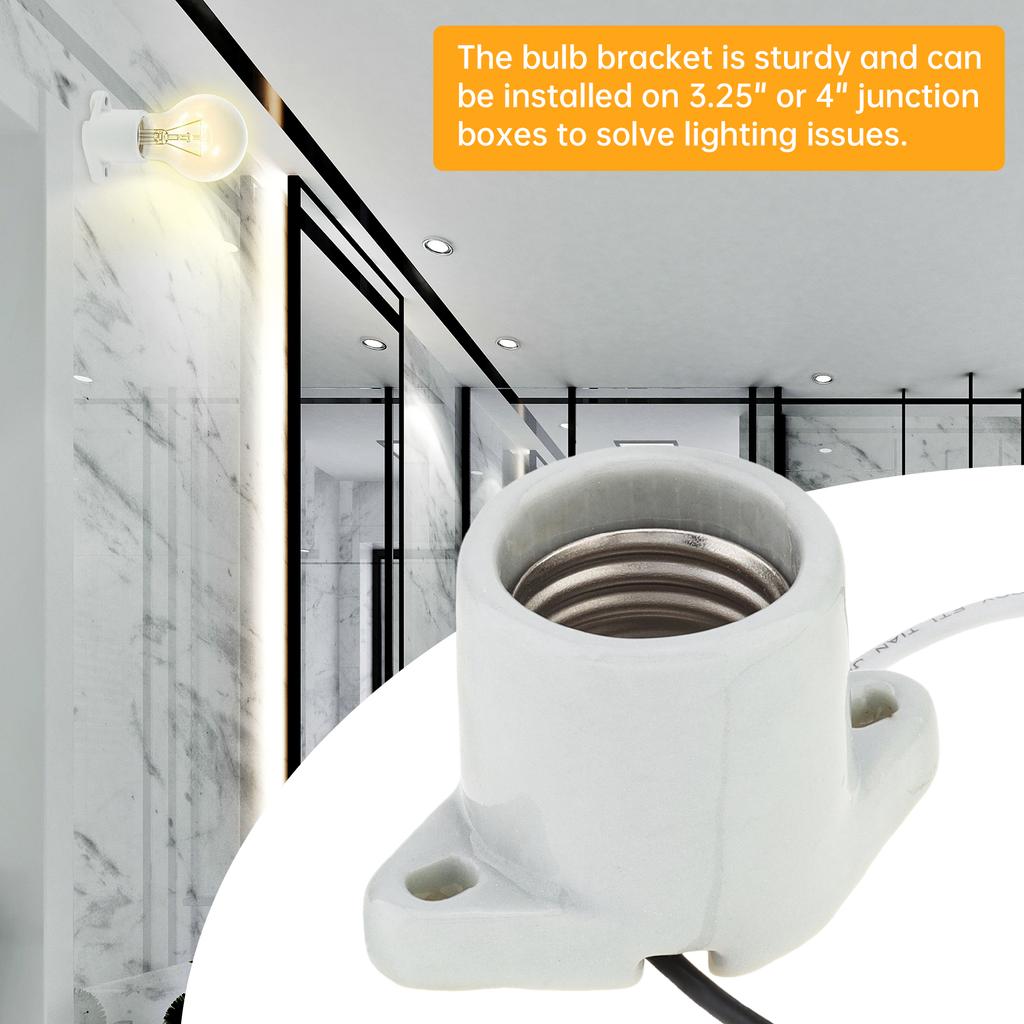 Porcelain E26 Keyless Lamp Socket Flange Mounting Surface Mount Heavy Duty Indoor Garage Closet Lighting