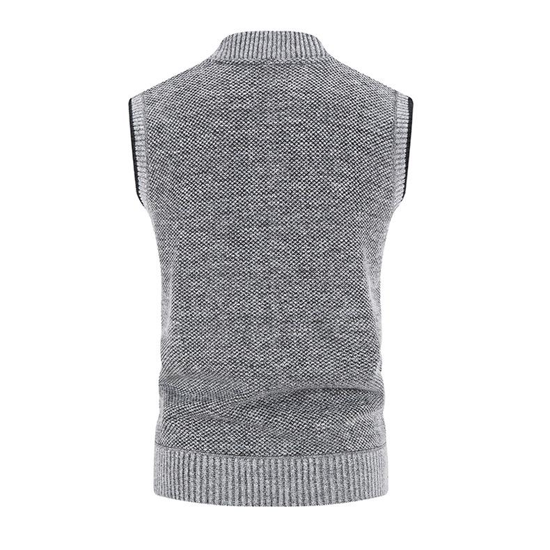 Pánský plusový sametový zahuštěný kardiganový svetr bez rukávů s výstřihem do V - Velká velikost, podzimní/zimní vesta pro středního věku a mladé pro běžné nošení