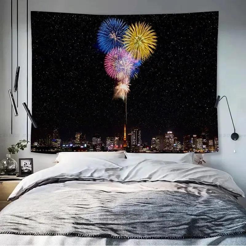 Dormitory Bedroom Tapestry Fireworks Cartoon Pattern Tapestry