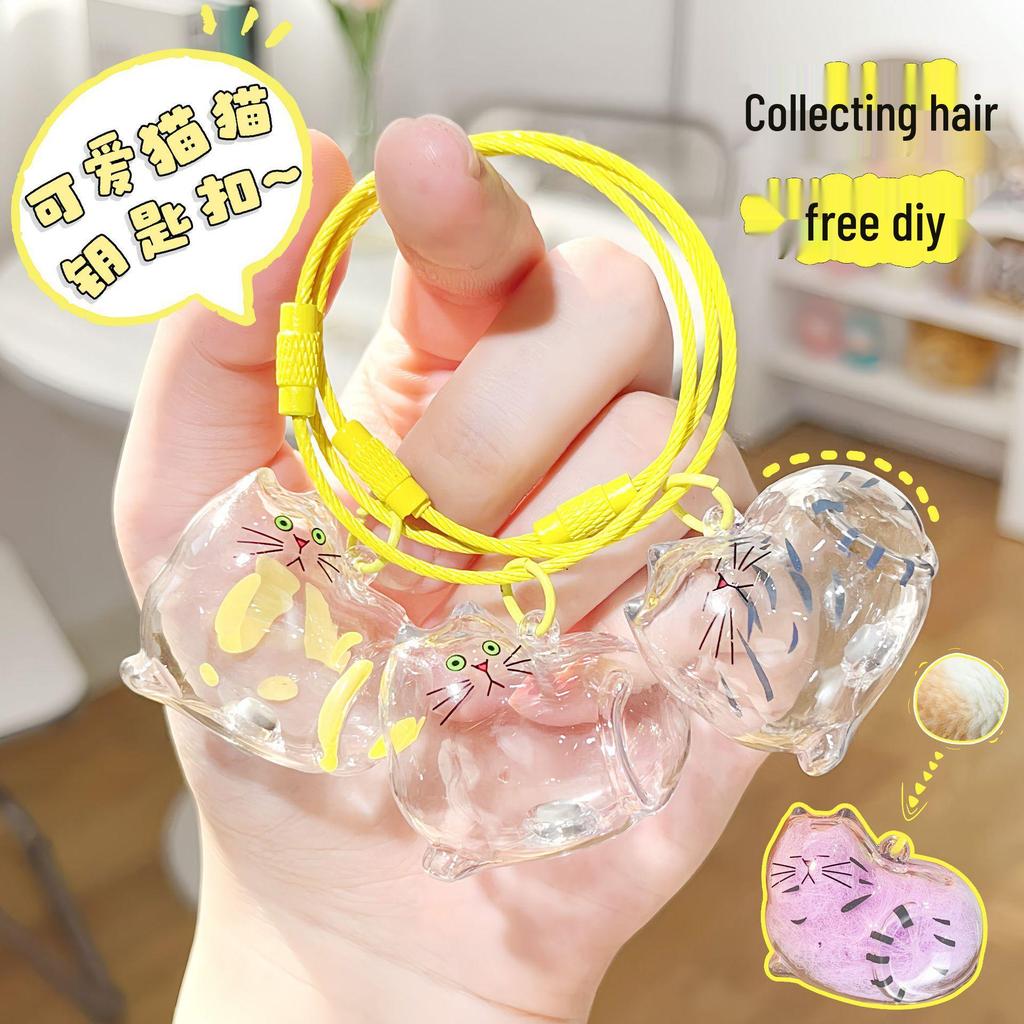 Transparent Acrylic Cat Hair Storage Capsule Keychain Ornament