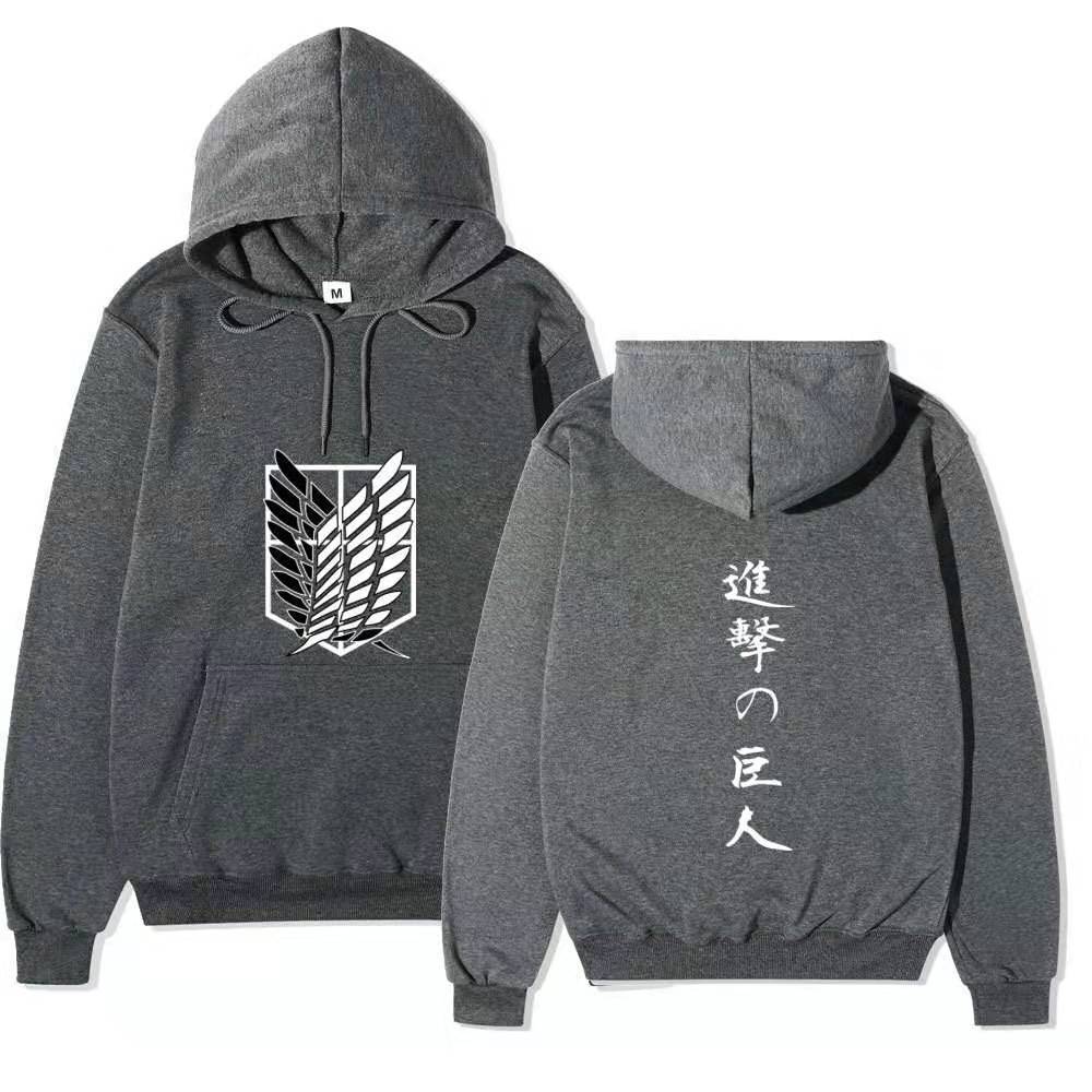 Attack On Titan Wings Of Freedom Hoodie Unisex Fleece Sweatshirt Front Logo Back Japanese Text Print Autumn Winter Pullover