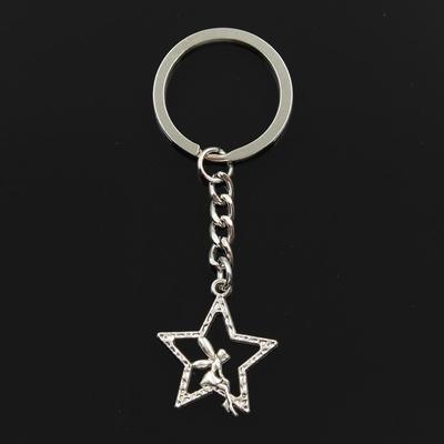 Fashion 30mm Key Ring Metal Key Chain Keychain Jewelry Antique Bronze Silver Color Plated Angel Star 30x24mm Pendant