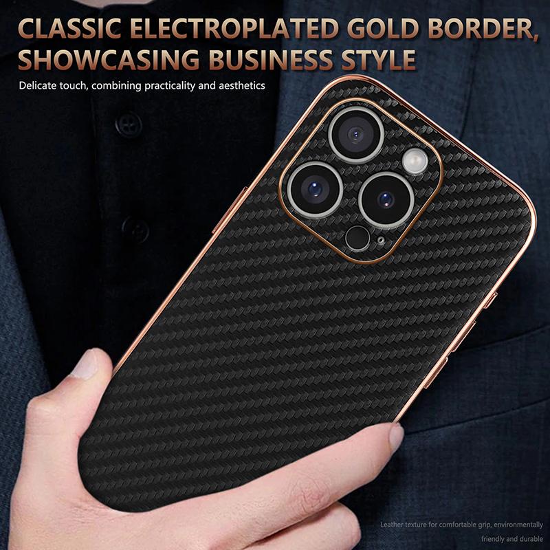 AZNS Pro pouzdro pro iPhone 16 Pro Max Elektroplating Textura karbonových vláken PU+TPU Kryt na telefon