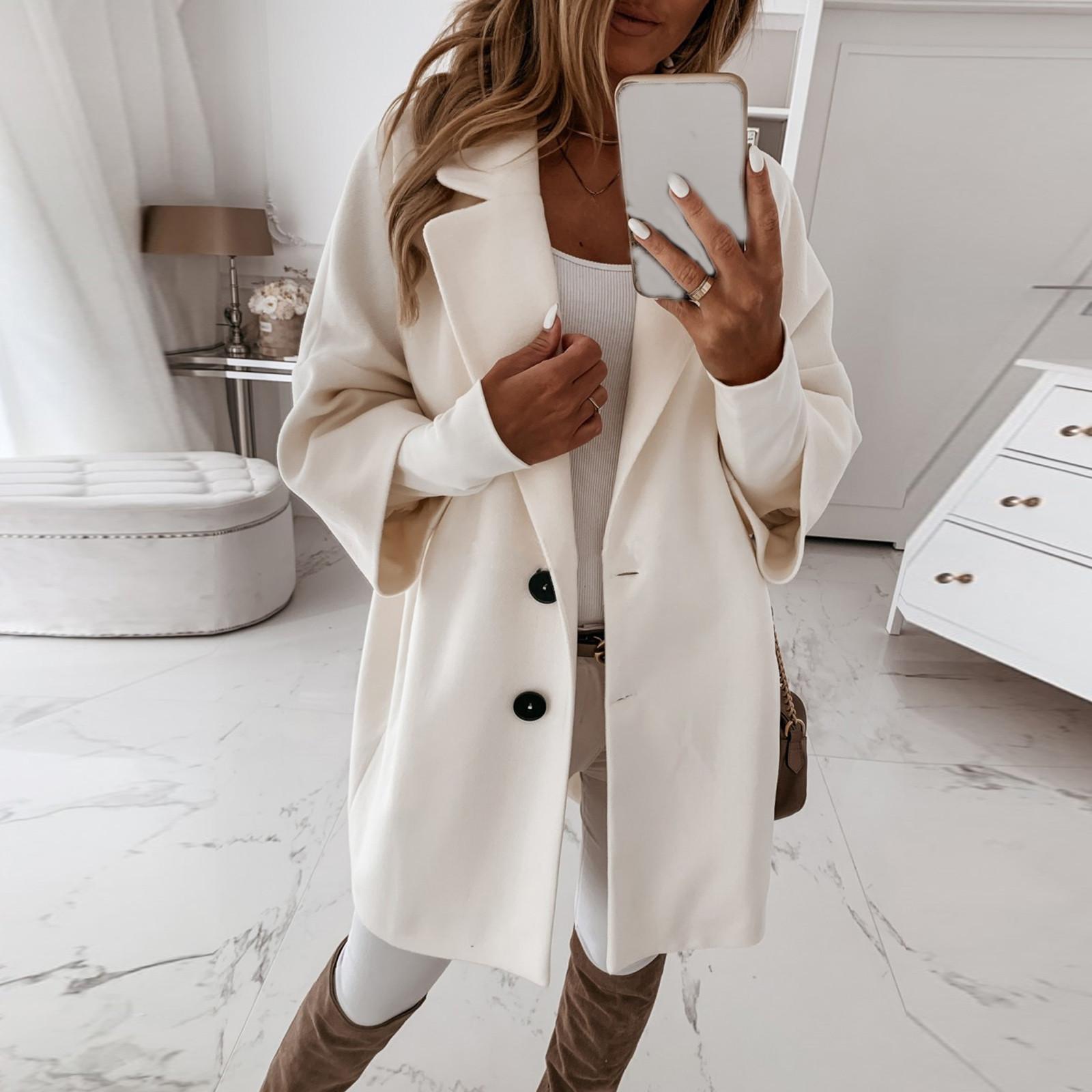 

Женская Мода Свободный Повседневный И Зимний Рукав Семь Восьмых Пуговица Лацкан Карман Твидовый Пиджак XL белый