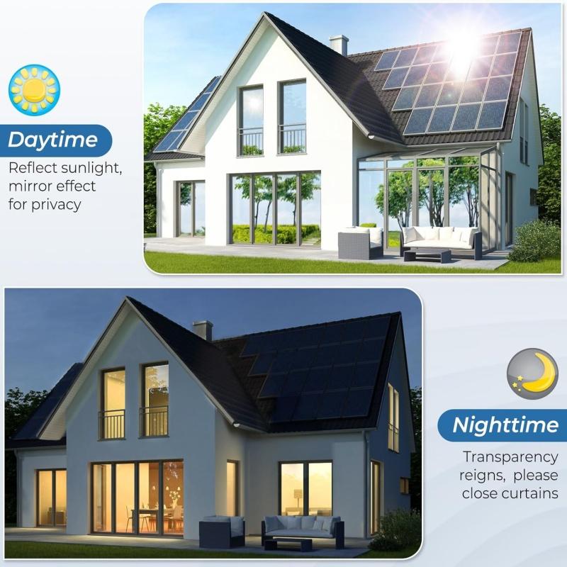 50x100cm Static Cling Window Tint One Way Daytime Privacy Film UV Blocking Heat Control Anti-Reflective for Home/Office Windows