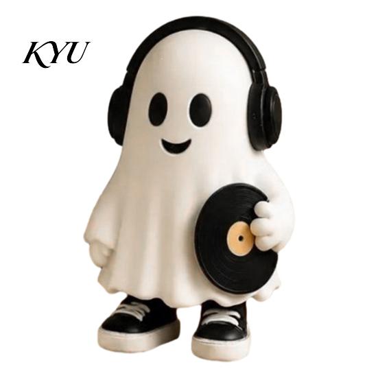 Soft Matte Finish Resin Craft Ornaments Halloween Ghost Figurine, Cartoon Desktop Ornaments, Cute Statue Trendy for Home with Book/Coffee/Vinyl