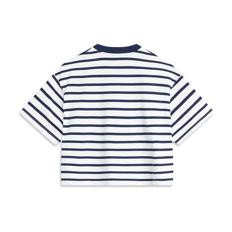 Li-Ning Weekend Youth Round Neck Casual Striped T-Shirt Women Tops Off-White Deep-Navy AHSU720-3