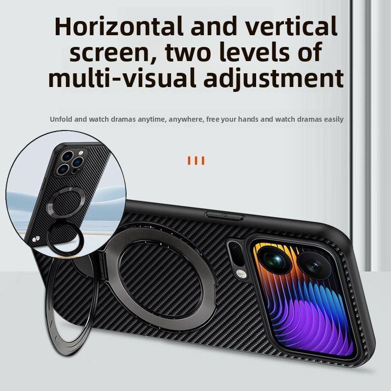 For Xiaomi Mi 17 Pro Max Case Hard PU Carbon Fiber Ring Stand Magnetic Protect Back Cover For Xiaomi Mi 17 15 14T 13T Pro Shell