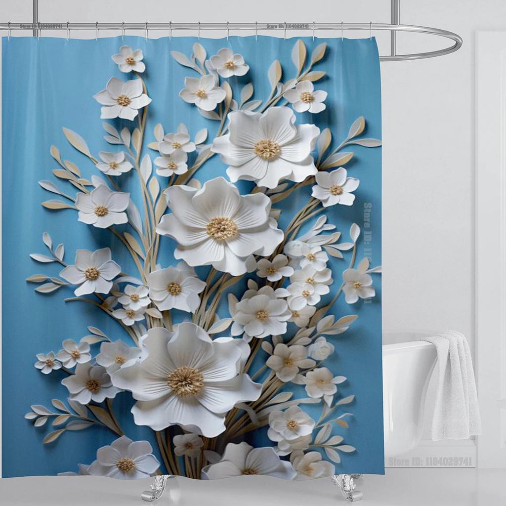 3D Print Chinese Style Luxury Diamond Flower Shower Curtain Polyester Fabric Bath Curtains High Quality With Hooks Bathroom Mat