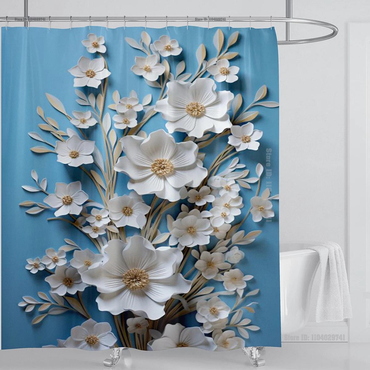 

3D Print Chinese Style Luxury Diamond Flower Shower Curtain Polyester Fabric Bath Curtains High Quality With Hooks Bathroom Mat W60H190(CM)-1 Pcs