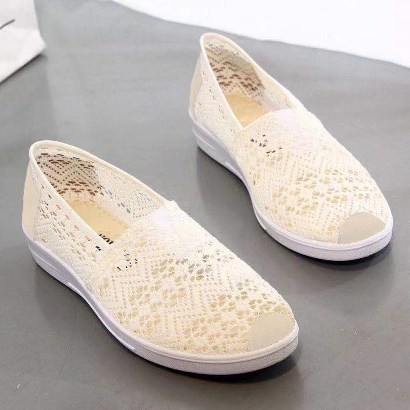 Sommer neue Stoffschuhe Damen flache Mesh hohle Fischer Schuhe Sandalen Damen Mesh Schuhe Einschlupfschuhe