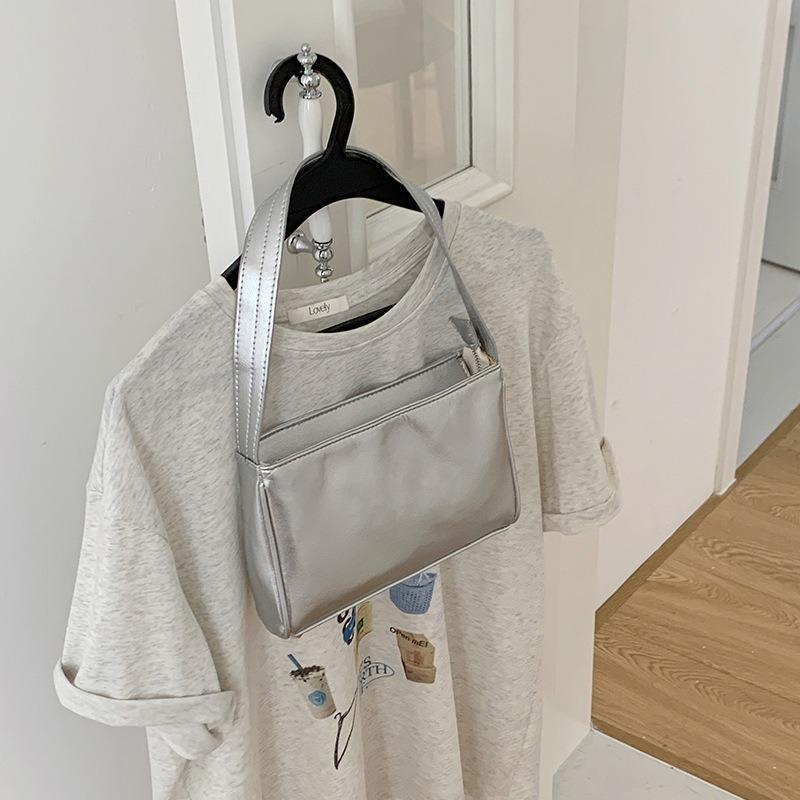 Niche Design Silver Armpit Bag Fashionable Commuter Versatile Soft Leather Fashionable Portable Shoulder Bag