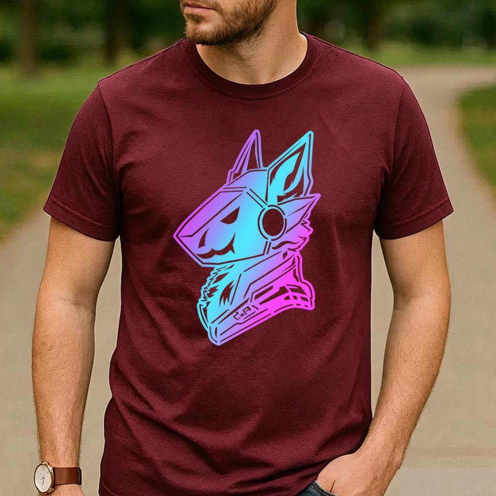 Cyan Pink Gradient Protogen Furry Robot Head TShirt Cotton Short Sleeve Neon Futurism Fursona Casual Unisex Graphic Tees