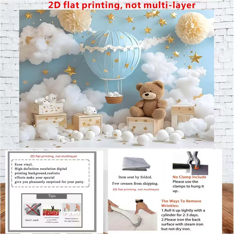 2D flacher Teddybär und Ballon Kulisse Kinderzimmer Wanddekor Hintergrund