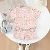 Kids Casual Short Sleeve Top and Shorts Set Animal Print Lightweight Comfortable Summer Outfit for Boys and Girls