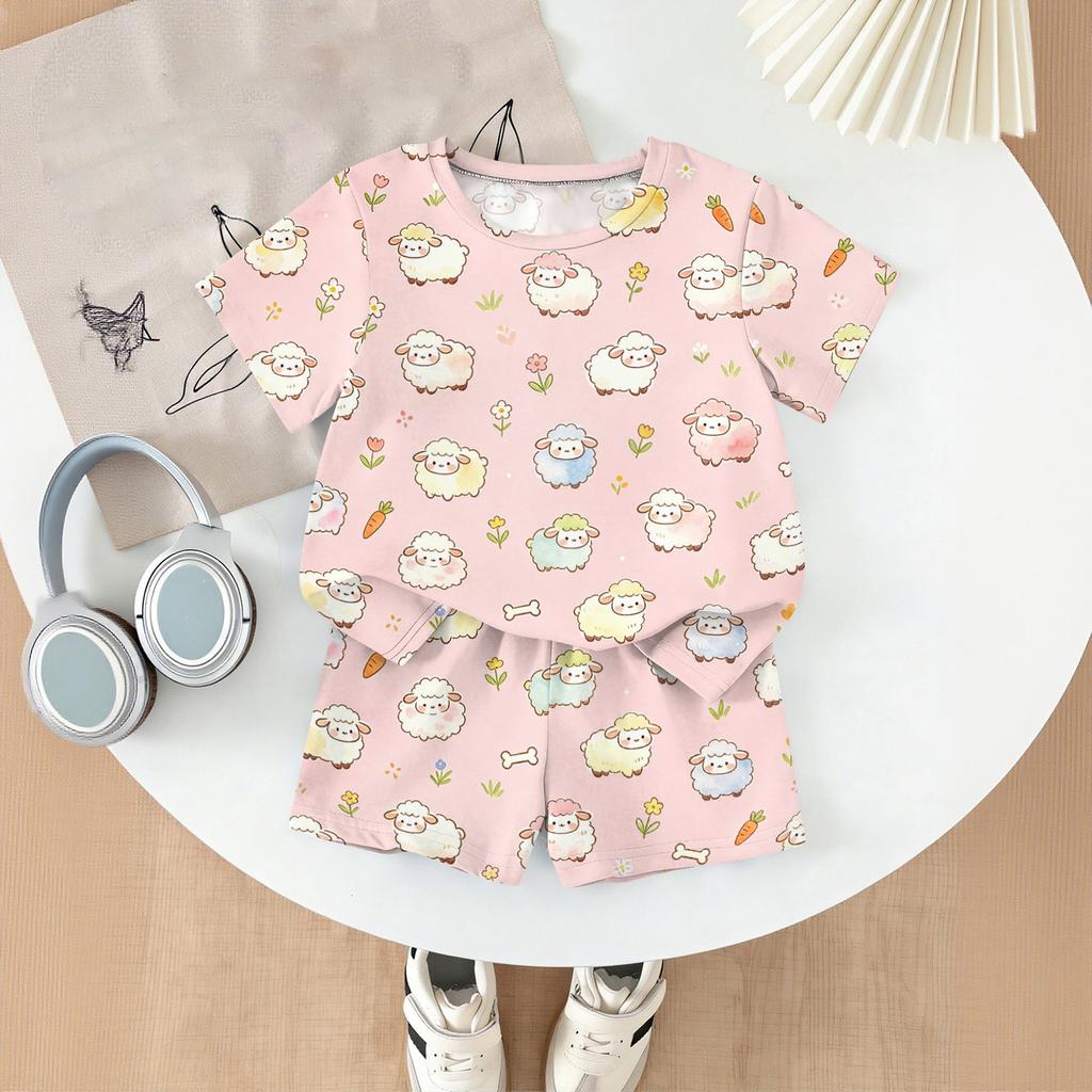 Kids Casual Short Sleeve Top and Shorts Set Animal Print Lightweight Comfortable Summer Outfit for Boys and Girls