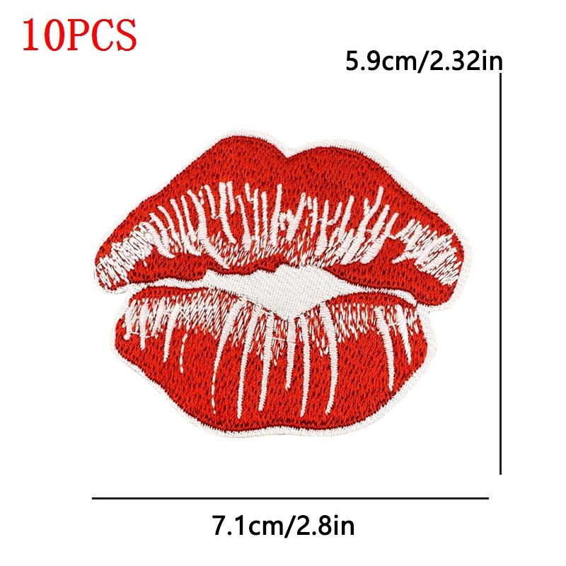 10PCS/Lot Wholesale Black Red Patches Heart Start Iron On Patches For Clithing Love Lip Embroidery Patches On Jeans Accessories