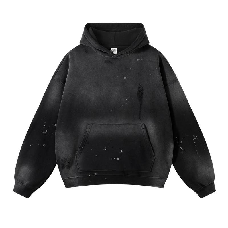 Unisex Oversized Hooded Sweatshirt 360g Washed Distressed Gradient Spray-Dyed Streetwear Winter