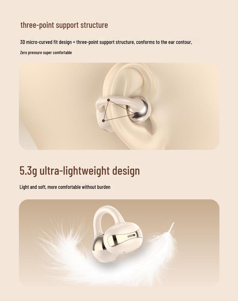 Huaqiangbei 2025 True Wireless Ear Clip Bluetooth Headphones - Ultra-Long Battery Life, Pain-Free Design.
