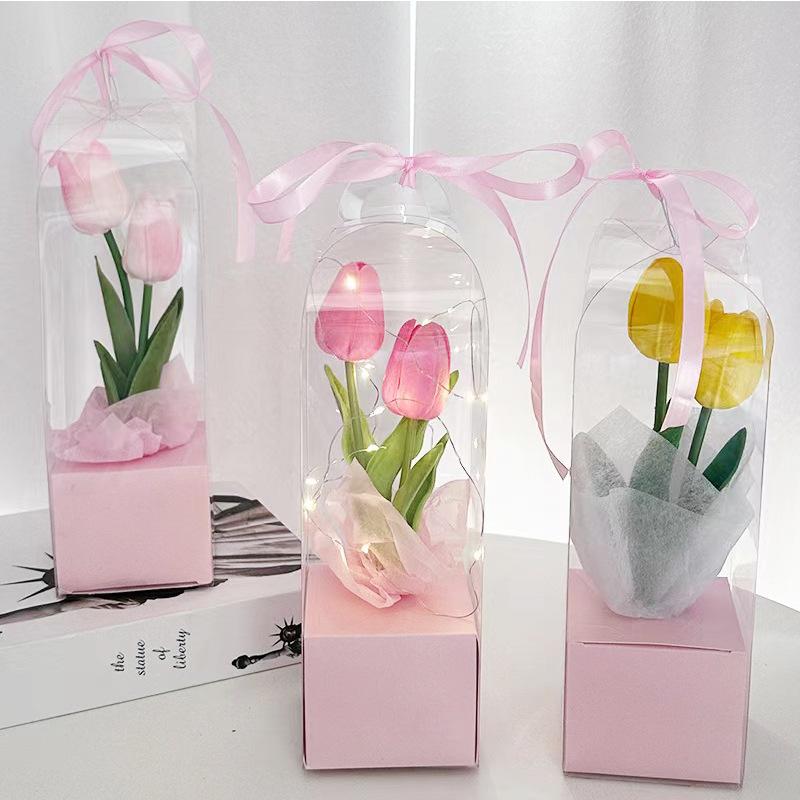 10pc PVC Transparent Rose Single Flower Box Mother's Day Handheld Flower Bouquet Perpetual Flower Packaging Valentine's Day Gift