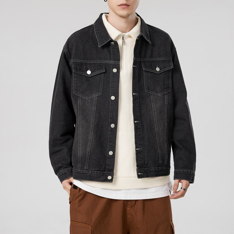 Autumn Men's Denim Washing Jacket Slim Hong Kong Style Tooling Versatile Handsome Casual Jacket Trendy Men's Clothing