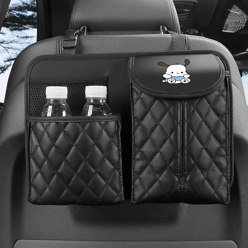 Sanrio Car Seat Back Storage Bag Leather Organizer Cinnamoroll Kuromi Hello Kitty Pochacco Pompompurin Mymelody Auto Collecting