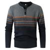 Herren Trendiger Gestreifter Strickpullover 2023: Rundhalsausschnitt, Halbreißverschluss, Lockere Passform.