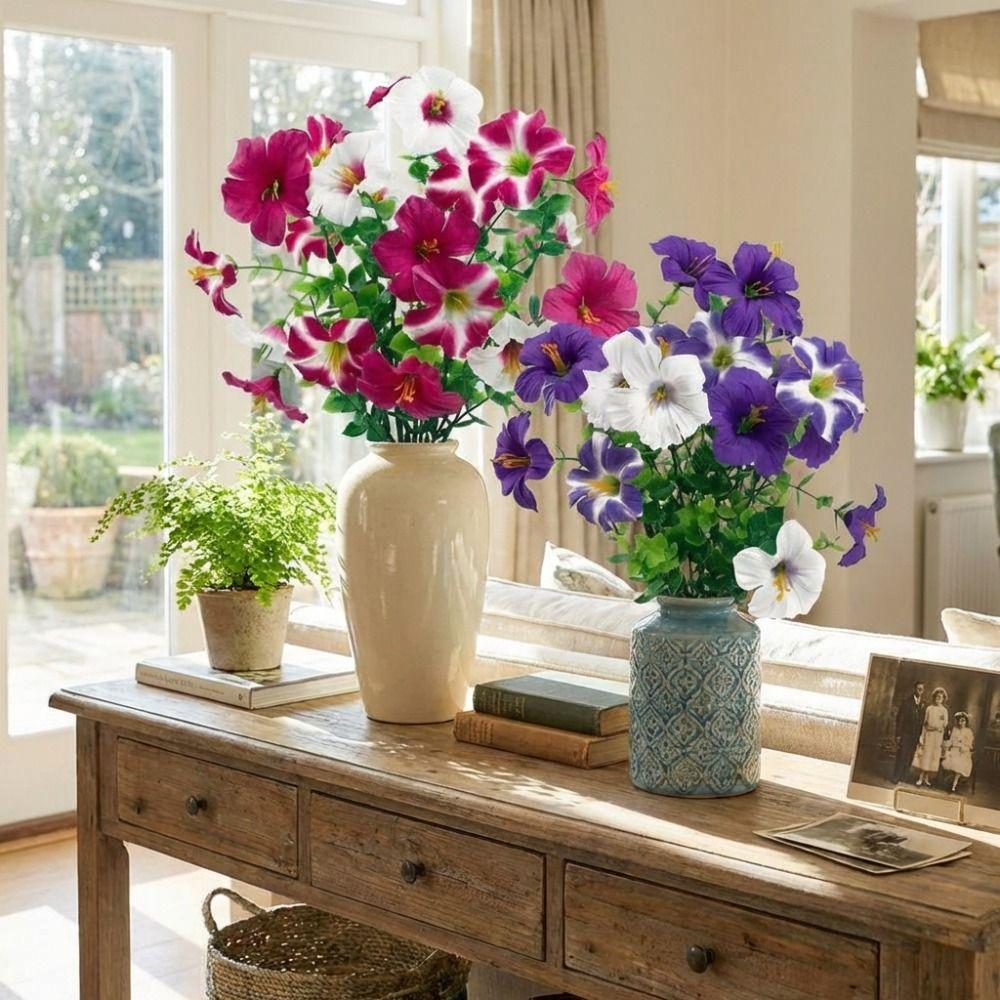 UV Resistant Artificial Morning Glory Realistic Handmade Silk Morning Glory Flowers Plastic Faux Plant Balcony Decor