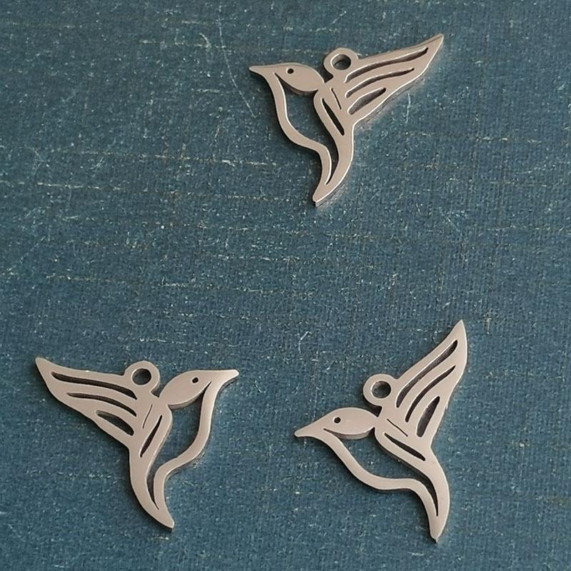 

Hollow Hummingbird Pendant Necklace in Polished Stainless Steel