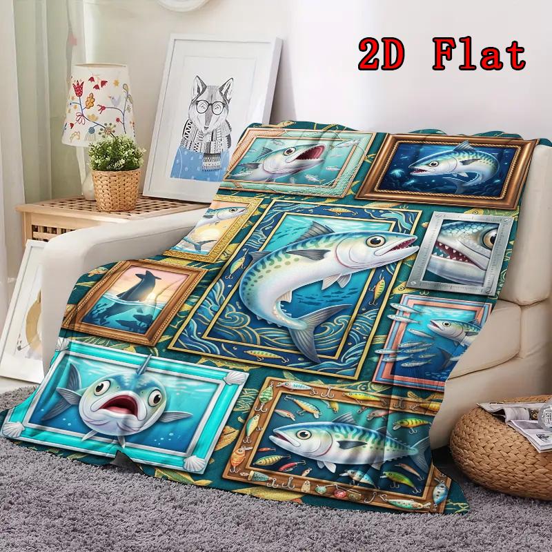 Fish Art Collection 2D Flat Pattern Flannel Blanket, High Quality All Seasons, Home Decor, Warmth and Comfort, Perfect for Christmas Gifts.