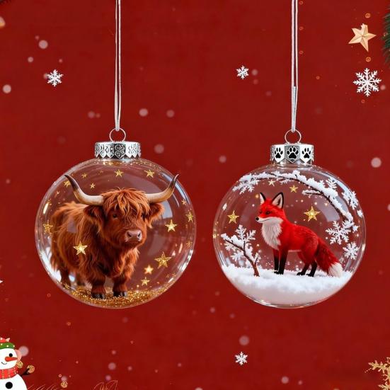 Wildlife Wonders Faux Crystal Ball Ornaments 3D Animal Decor with Fox Squirrel Deer Shatterproof Plastic Christmas Tree Decoration