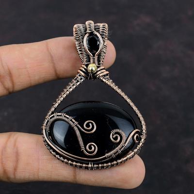 Ciondolo Onice Nero Ciondolo Avvolto in Filo di Rame Ciondolo con Pietra Preziosa Bellissimo Gioiello in Rame Ciondolo Fatto a Mano Regalo per la Mamma Gioiello Avvolto in Filo
