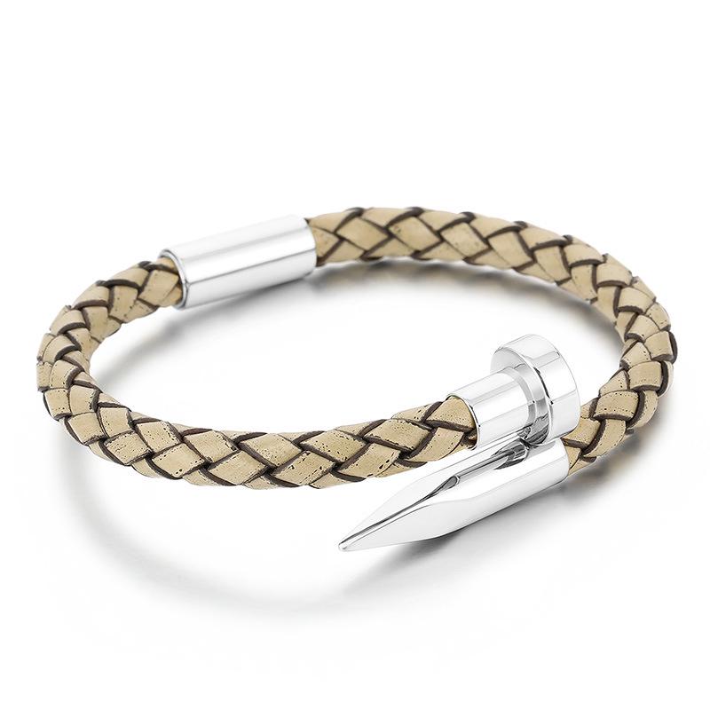 Men's Leather Magnetic Clasp Bracelet with Stainless Steel Nails