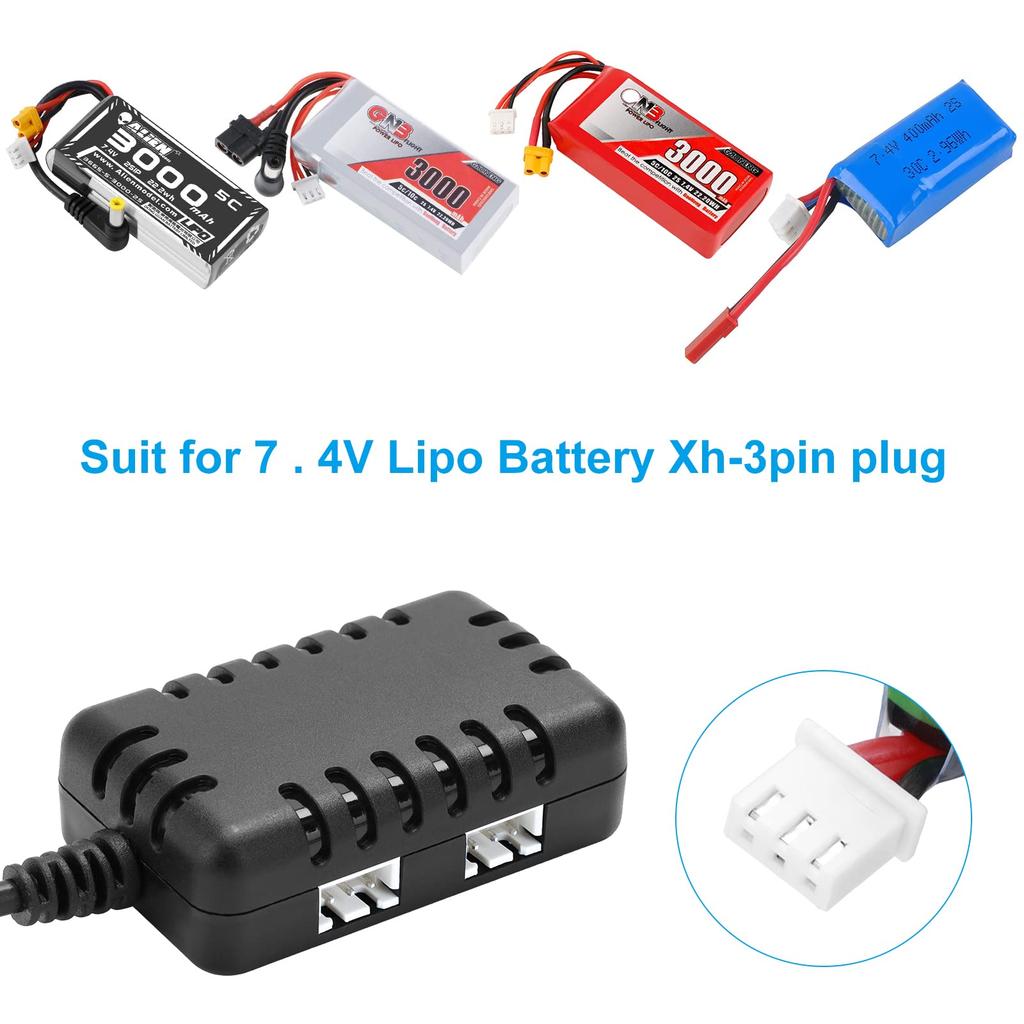 Crazepony 2-in-1 USB Balance Charging Cable with 1A XH-3P Connector Plug for 2S 7.4V LiPo RC Car Boat Rock Crawler FPV Drone Quadcopter