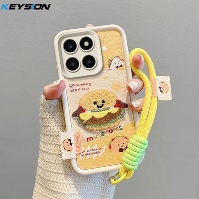 KEYSION Cartoon Cute Plush Embroidery Case for HONOR X6b X8c with Lanyard Silicone Shockproof Phone Cover for Huawei Honor X8c X6b