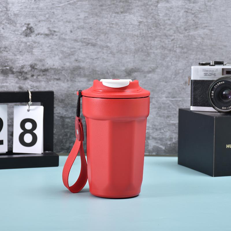 High value 316 stainless steel thermos cup octagonal coffee cup portable rope