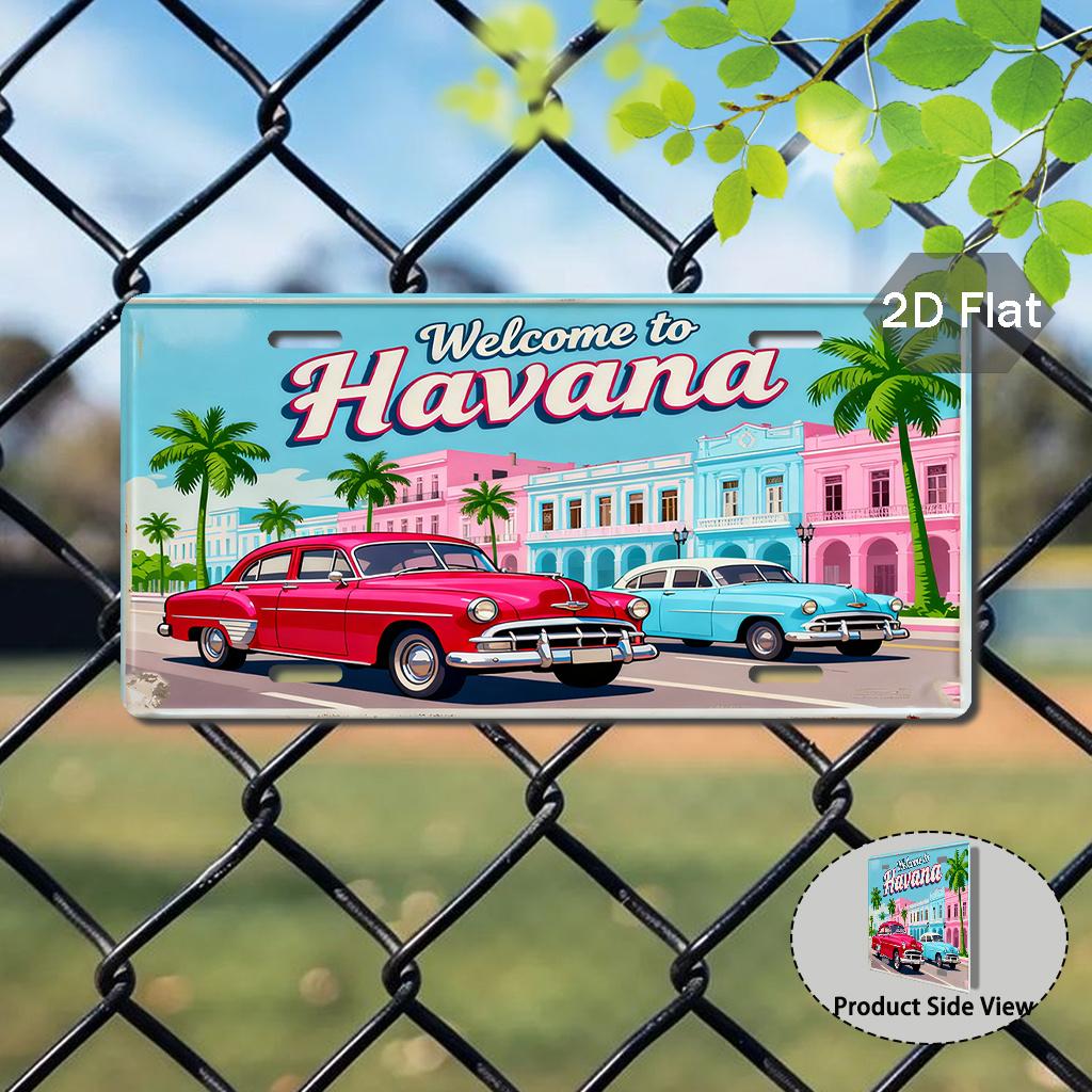 Flat D Print Retro SignHavana Welcome Theme Sign Vintage Urban Decoration Cuban Style Wall Art Gift for Travel Lovers