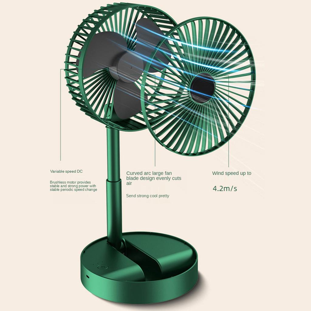 Foldable Telescopic Fan Wireless Portable Desk Fan USB Rechargeable Built in Battery 2000mAh Adjustable Height 3 Speeds