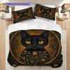 Black Cat Pattern Bedding Quilt Set Quilt Cover Pillowcase Home Decoration Birthday Gift (1 * Duvet Cover + 2 * Pillowcase, Without Core)