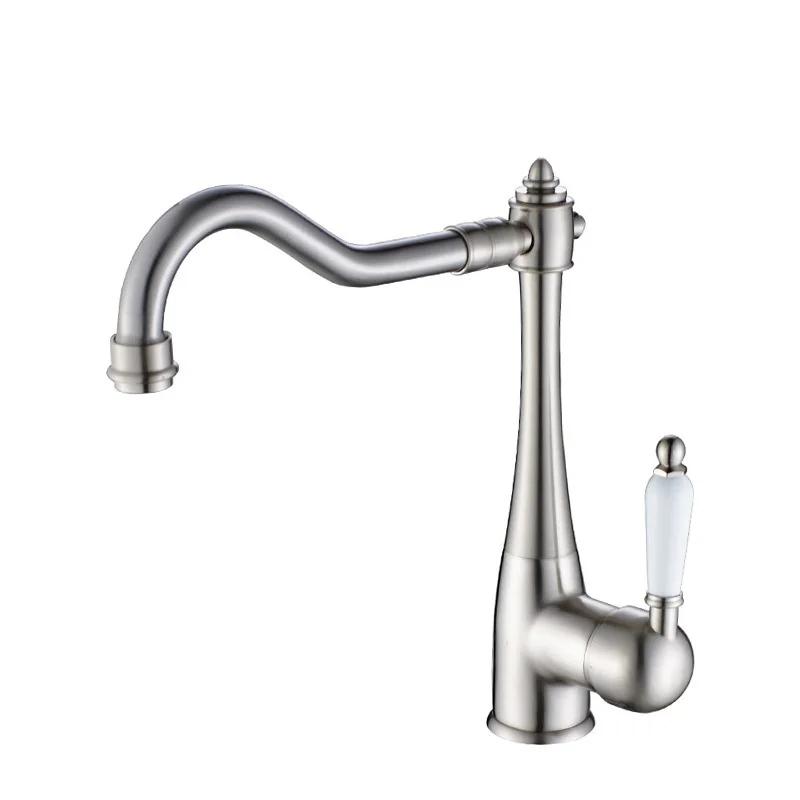 Antique Brass Kitchen Faucet Ceramic Handle Deck Mount Basin Sink Faucet 360 Rotate Mixer Taps Hot Cold Water Faucet Crane