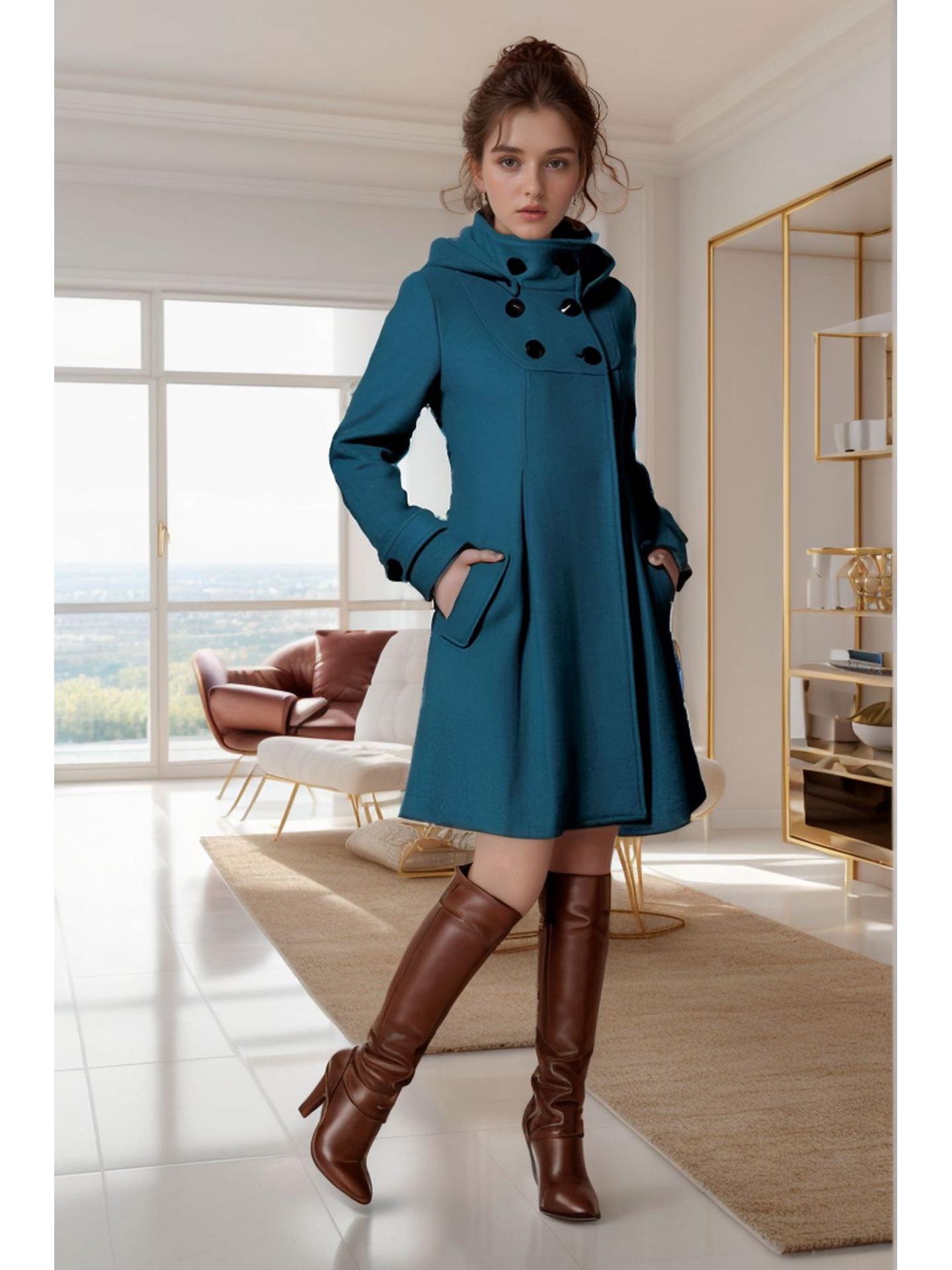 

Women s Mid-Length Double-Breasted Hooded Wool Trench Coat XXL