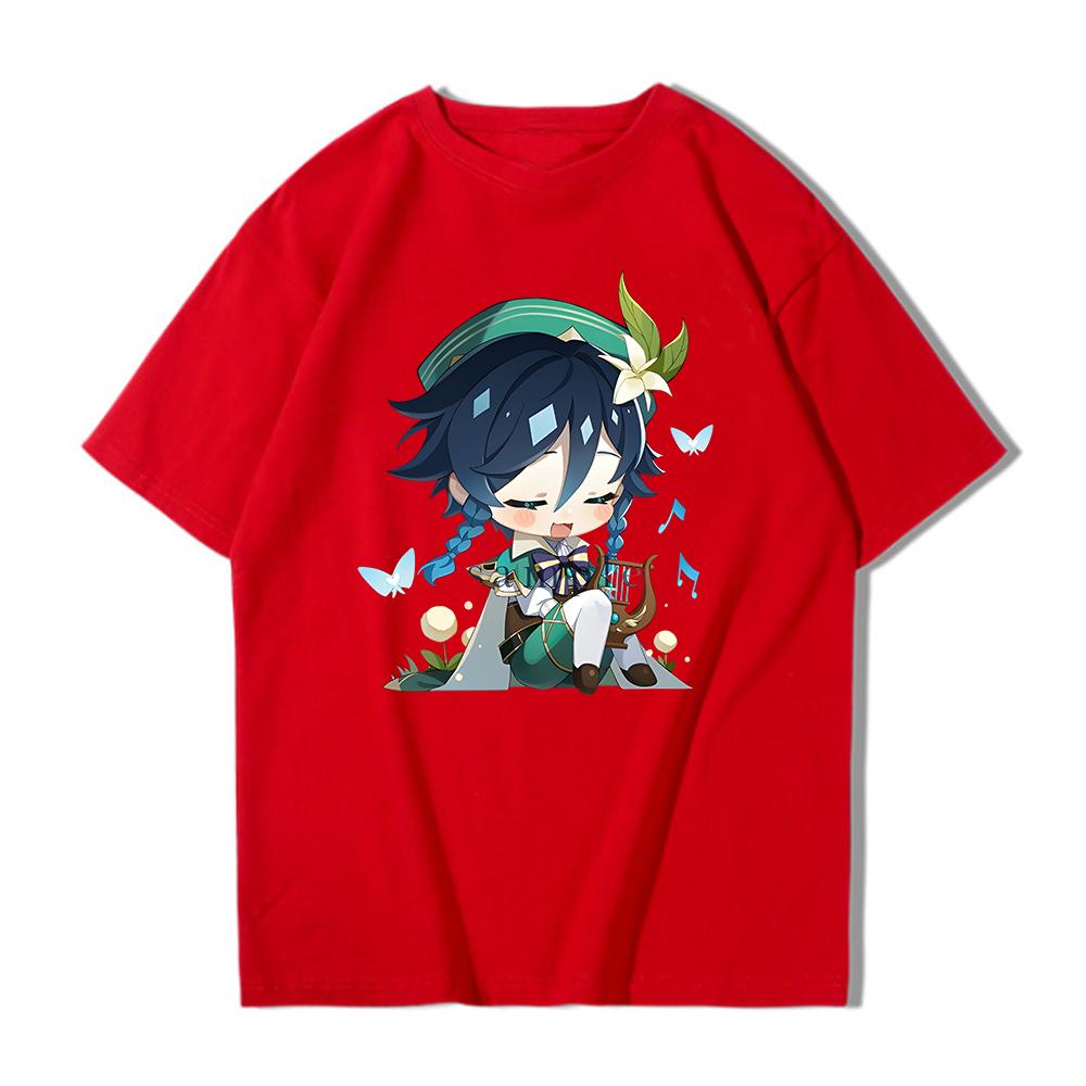 Genshin Impact Tshirt 100% Cotton T-shirt Kawaii Cartoon Clothes Women Fashion Tops Summer Short Sleeve Clothing Venti Print Tee