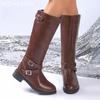 Women Leather High Boots Fashion Knee High Shoes Woman 2025 Trend Winter Designer New Low Heels Motorcycle Boots Mujer Botas