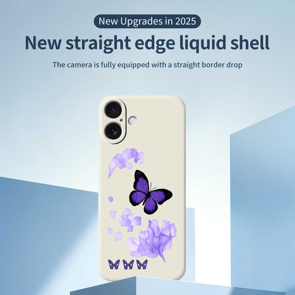 For iPhone 17 Case Purple Butterfly Pattern Printing Straight Edge TPU Phone Back Cover